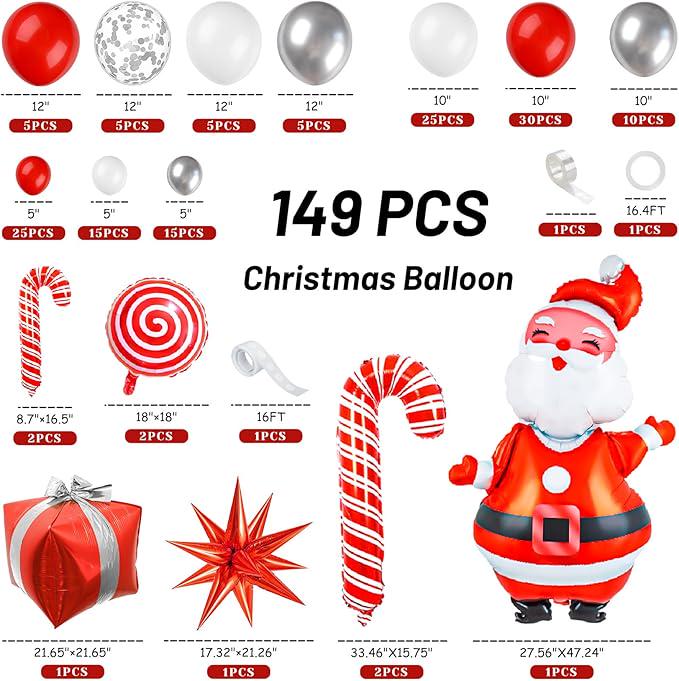 149-Piece Christmas Balloon Garland Kit with Red, White & Festive Foil Balloons for Party Decor