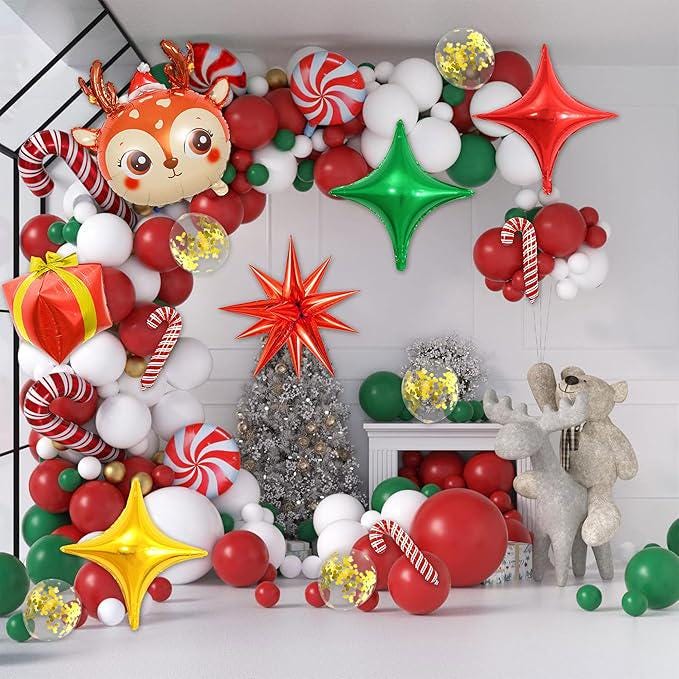 Christmas Balloon Garland Kit: Red, Green, Gold Party Decor