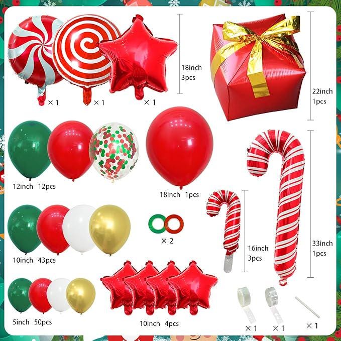Christmas Balloon Garland Kit: Red, Green, Gold & Candy Foils