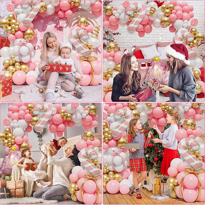 Christmas Balloon Arch Kit: Pink, White & Gold Party Decor