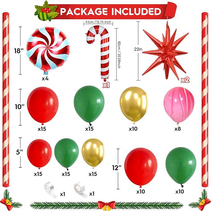 Christmas Balloon Arch Kit: Red, Green, Gold, Gingerbread & Santa