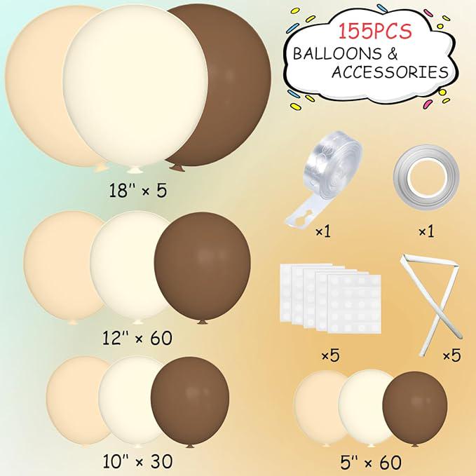 Boho Balloon Arch Kit: Brown, White & Nude, 155 Piece