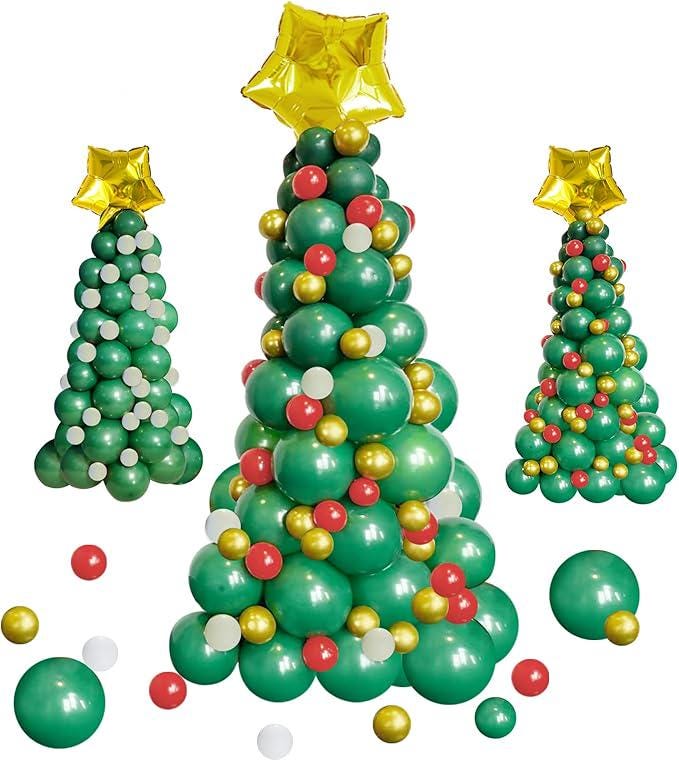 Christmas Tree Balloon Arch Kit | Green, Gold & Red Holiday Decor