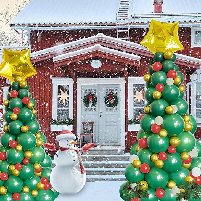 Christmas Tree Balloon Arch Kit | Green, Gold & Red Holiday Decor