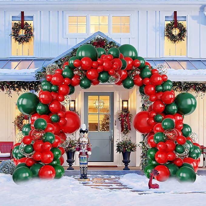 Red Green Balloon Arch Kit: 130 Pcs Christmas Party Décor