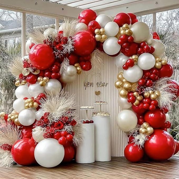 Red, White & Gold Balloon Arch Kit – Festive Party Garland