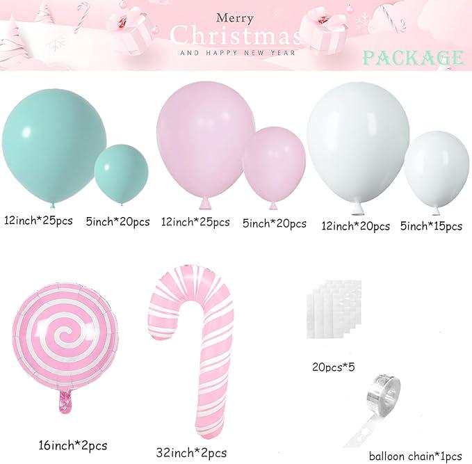 Pastel Christmas Balloon Arch Kit: Candy Cane & Tree Foil Balloons