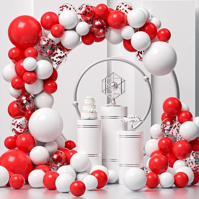 Red White Balloon Arch Kit 134Pcs Matte and Confetti Balloons for Wedding Birthday Party