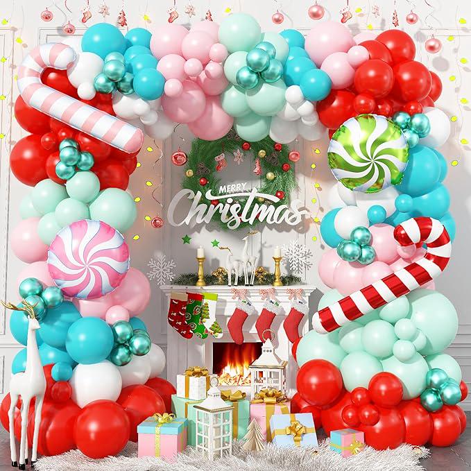 Christmas Balloon Garland Kit: Red, Teal, Pink, Green, Candy Theme