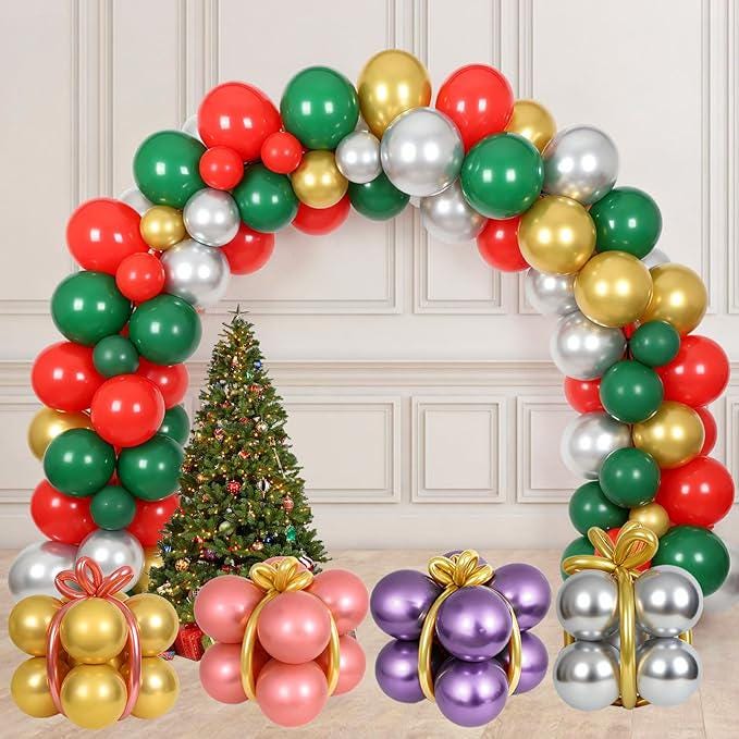 Christmas Balloon Arch Kit: Red, Green, Gold, Silver Balloons (110 Pcs)
