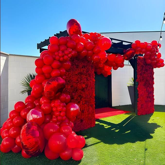 Red Balloon Arch Kit 124Pcs Latex Balloons in Various Sizes for Christmas Birthday Party
