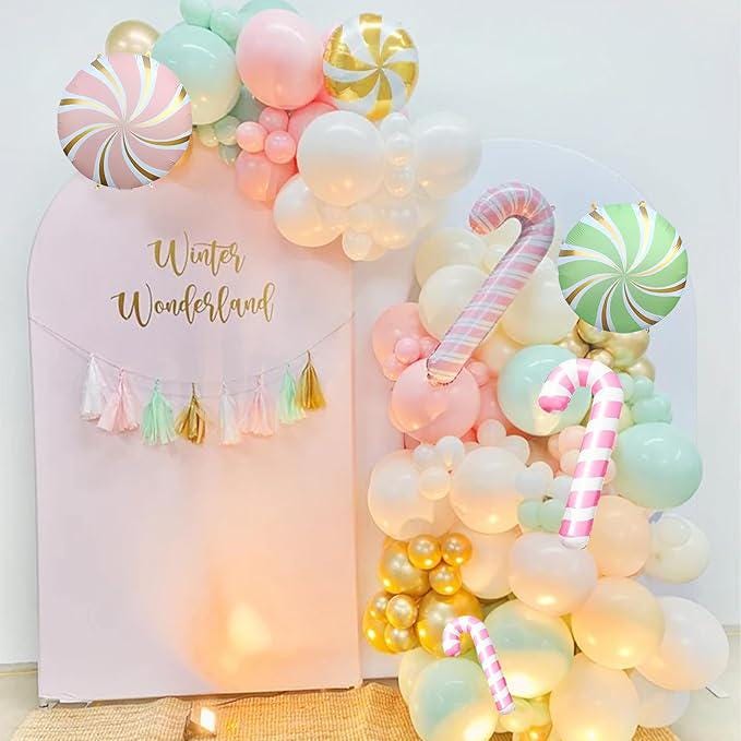 Christmas Balloon Arch Kit: Pastel Pink, Green, Candy Cane Theme