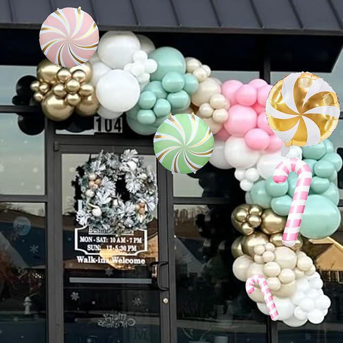 Christmas Balloon Arch Kit: Pastel Pink, Green, Candy Cane Theme
