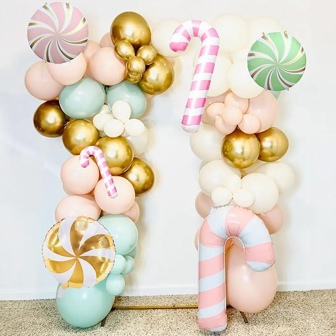 Christmas Balloon Arch Kit: Pastel Pink, Green, Candy Cane Theme