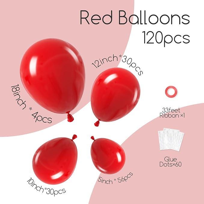 Red Balloon Arch Kit: 120 Latex Balloons for Party Decor