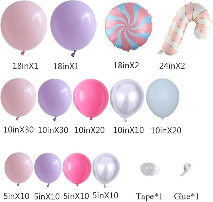 158-Piece Pastel Christmas Balloon Arch Kit with Pink Purple Silver Balloons and 3D Accents