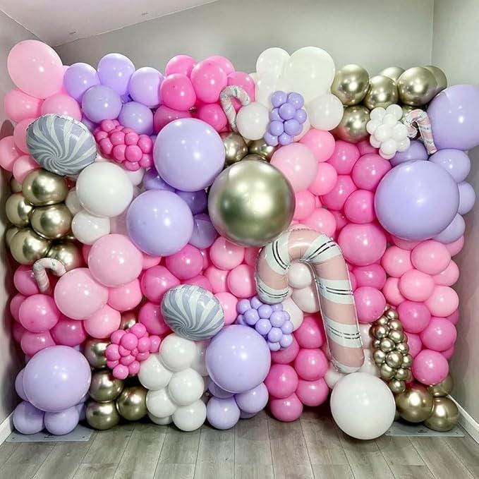 158-Piece Pastel Christmas Balloon Arch Kit with Pink Purple Silver Balloons and 3D Accents
