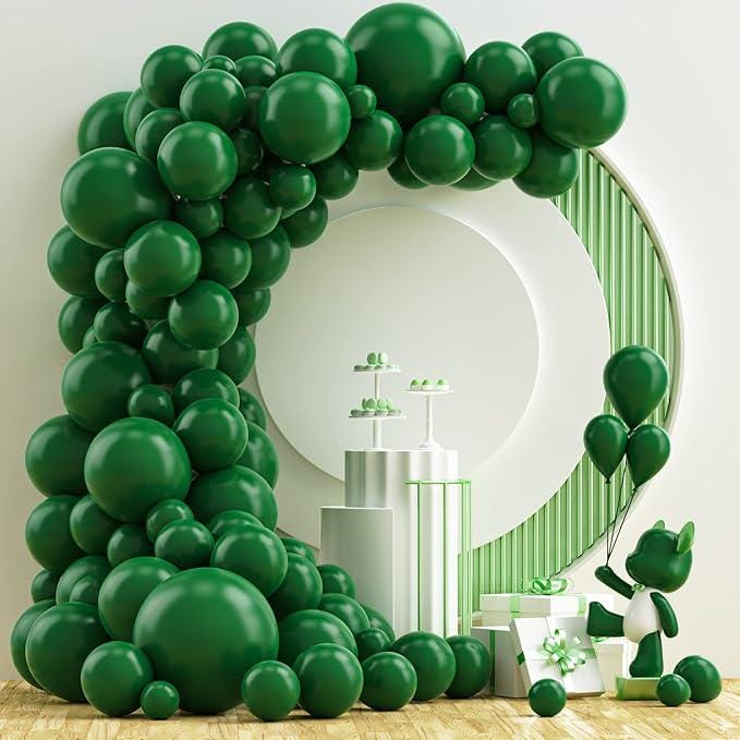 102-Piece Dark Green Balloon Arch Kit with Various Sizes for Jungle Birthday Party Decor