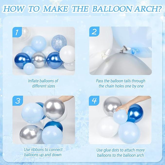 148-Piece Blue Snowflake Balloon Arch Kit with Metallic Silver White Balloons for Winter Party