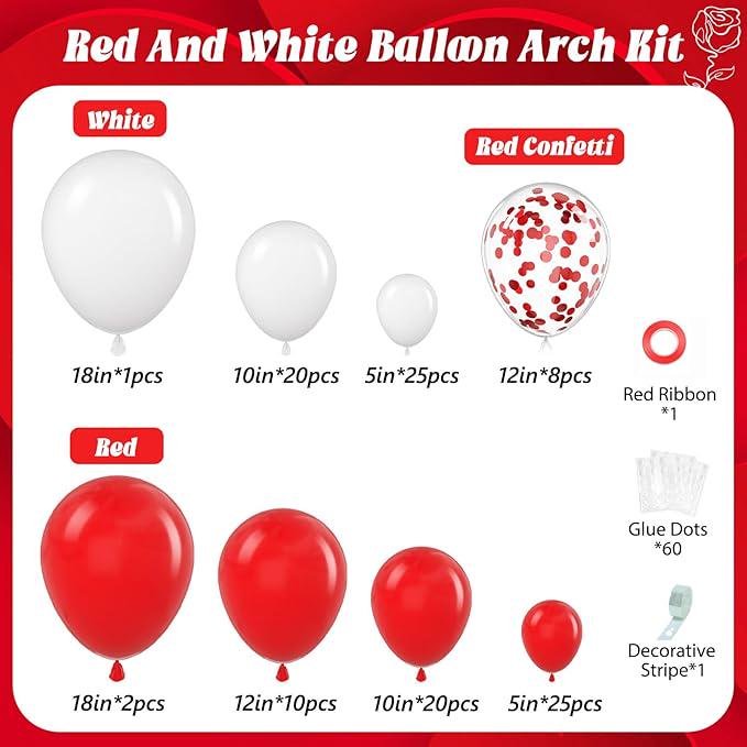 114-Piece Red and White Balloon Arch Kit for Wedding Birthday and Holiday Party Decor