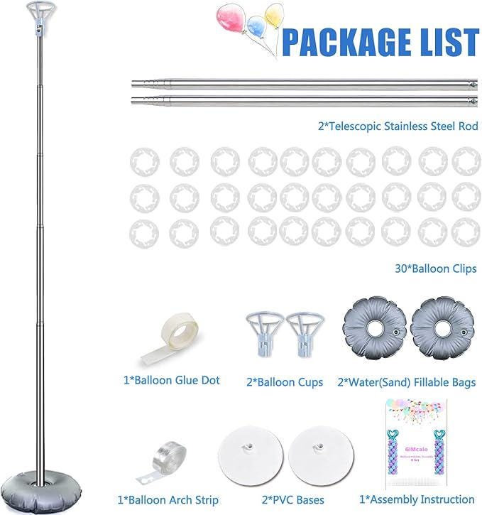 Set of 2 Adjustable 7ft Balloon Column Stands for Birthday Wedding and Party Decor