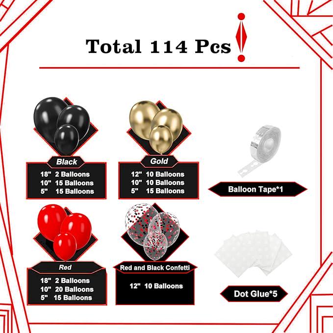 Red, Black, and Gold Balloon Arch Kit - 114 Piece Party Decor