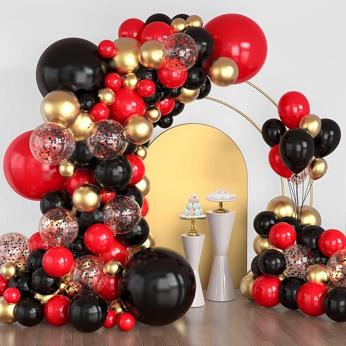 Red, Black, and Gold Balloon Arch Kit - 114 Piece Party Decor