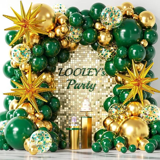 Green and Gold Balloon Arch Kit: 137-Piece Party Decor