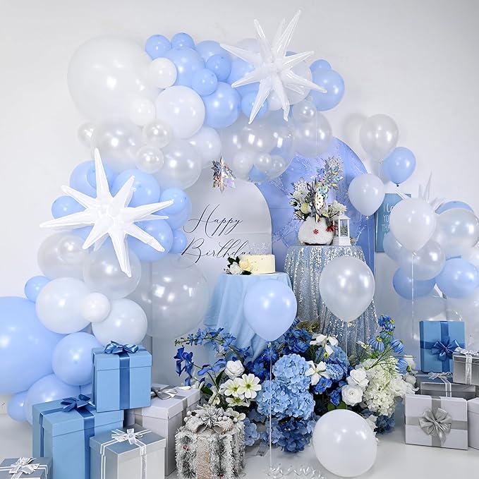 115-Piece Blue and White Christmas Balloon Arch Kit with Snowflake and Star Foils