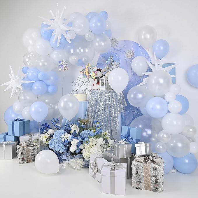115-Piece Blue and White Christmas Balloon Arch Kit with Snowflake and Star Foils