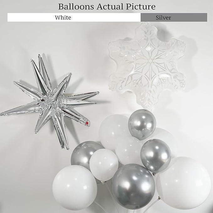 128-Piece Silver and White Balloon Arch Kit for Winter Wonderland Christmas and Party Decor