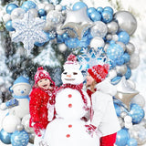 Winter Snowflake Balloon Arch Kit with Silver Blue White Balloons for Christmas Party Decor
