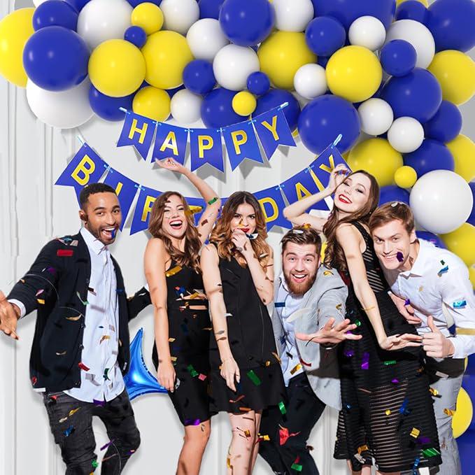 Navy Blue, Yellow & White Balloon Arch Kit - 122 Piece Party Decor