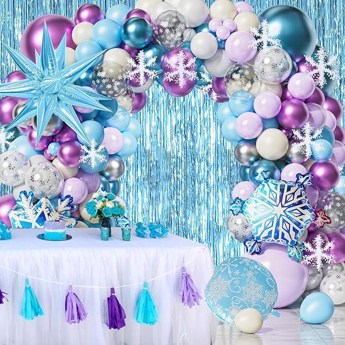Winter Wonderland Balloon Arch Kit: Purple, Blue & Silver Snowflakes