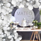 White and Silver Balloon Arch Kit with Metallic and Confetti Balloons for Winter Party