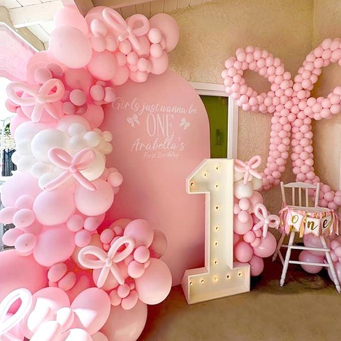 Pink and White Balloon Arch Kit with Bow Balloons - Party Decor
