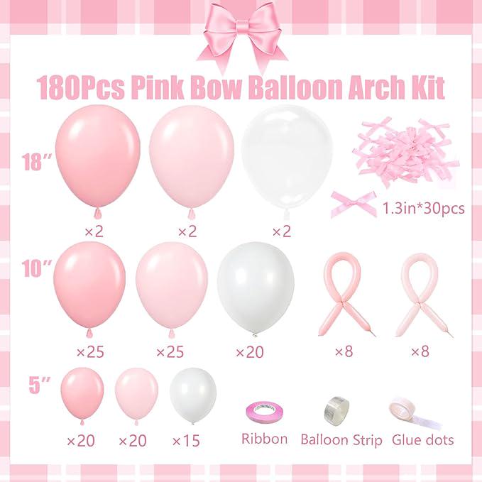 Pink and White Balloon Arch Kit with Bow Balloons - Party Decor