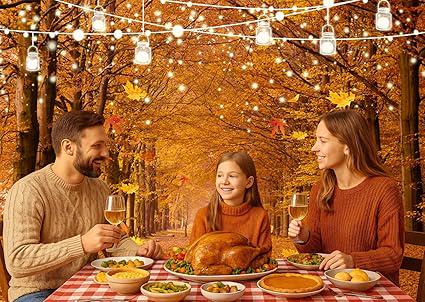 Autumn Maple Forest Backdrop with Pumpkins for Fall Harvest and Thanksgiving