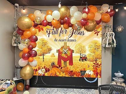 Fall for Jesus Thanksgiving Backdrop with Pumpkins and Sunflowers for Autumn Decor