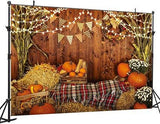 Rustic Barn Backdrop with Maple Leaves and Sunflowers for Fall Thanksgiving Photos