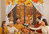 Autumn Window Backdrop with Pumpkins, Sunflowers, and Maple Leaves for Thanksgiving