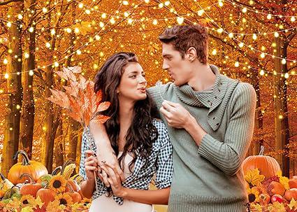 Autumn Forest Backdrop with Maple Leaves for Thanksgiving and Fall Party Photos