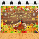 Happy Thanksgiving Backdrop with Pumpkins, Turkey, and Maple Leaves for Fall Photos