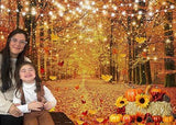Autumn Maple Forest Backdrop with Pumpkins for Fall Harvest and Thanksgiving Photos