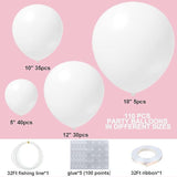 White Balloon Garland Arch Kit 110 Pcs Matte Balloons for Party & Event Decor