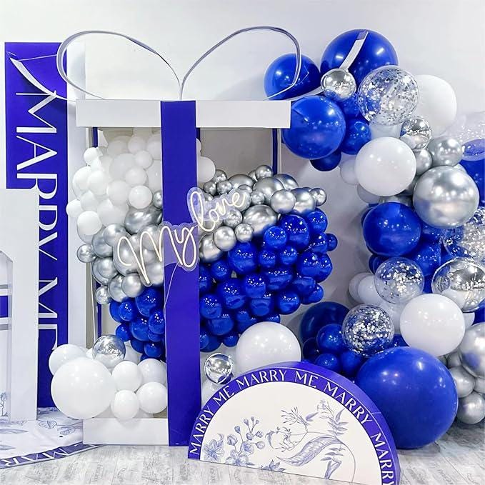 136 Pcs Blue White Silver Balloon Garland Arch Kit for Party & Event Decor