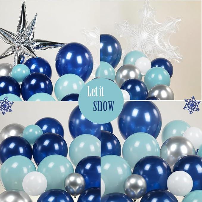 Winter Balloon Garland Arch Kit 128 Pcs Blue White Silver Balloons for Party Decor