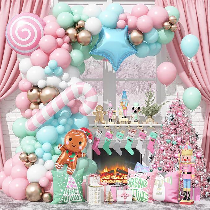 Christmas Balloon Garland Arch Kit with Nutcracker Candy Cane Balloons for Party Decor