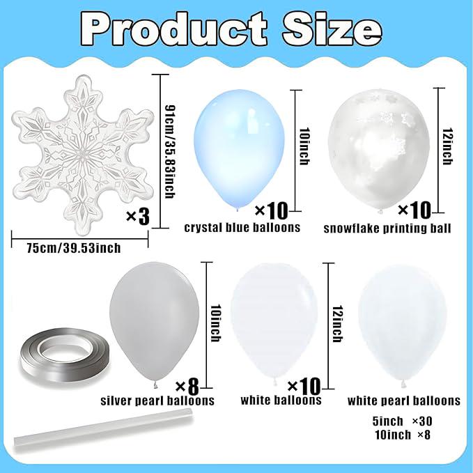79 Pcs Winter Balloon Garland Arch Kit Blue White Snowflake Balloons for Party Decor