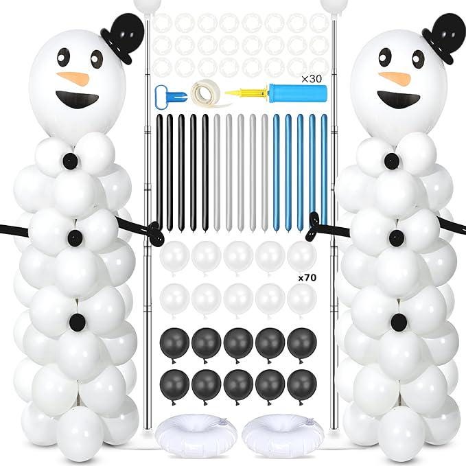 2 Sets Snowman Balloon Column Stand Kit with 100 Balloons for Winter Party Decor